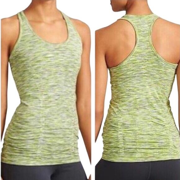 ATHLETA Fast Track Ruched Compression Tank Top Women XS Green Space Dyed Sporty - Picture 2 of 12